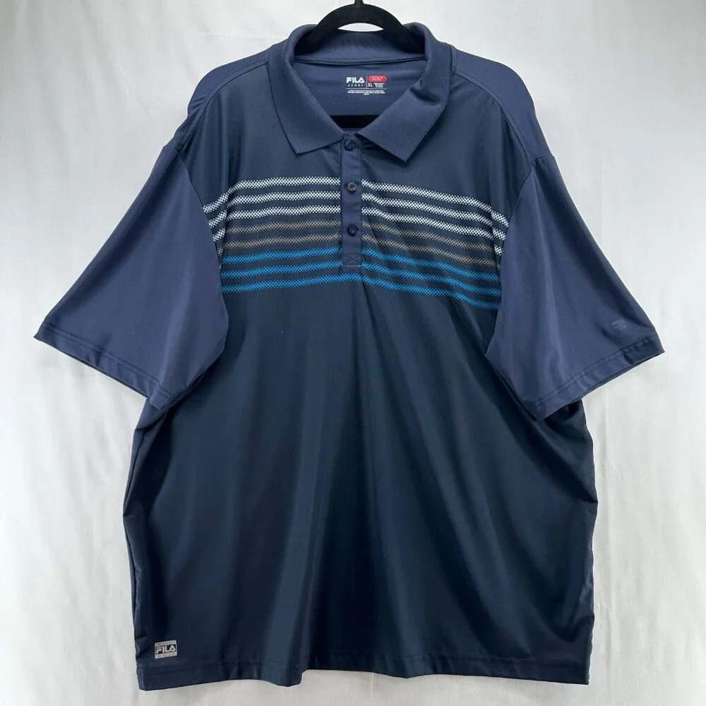 FILA Sport Shirt Mens Size XL Golf Polo Performance Striped Short Sleeve Blue